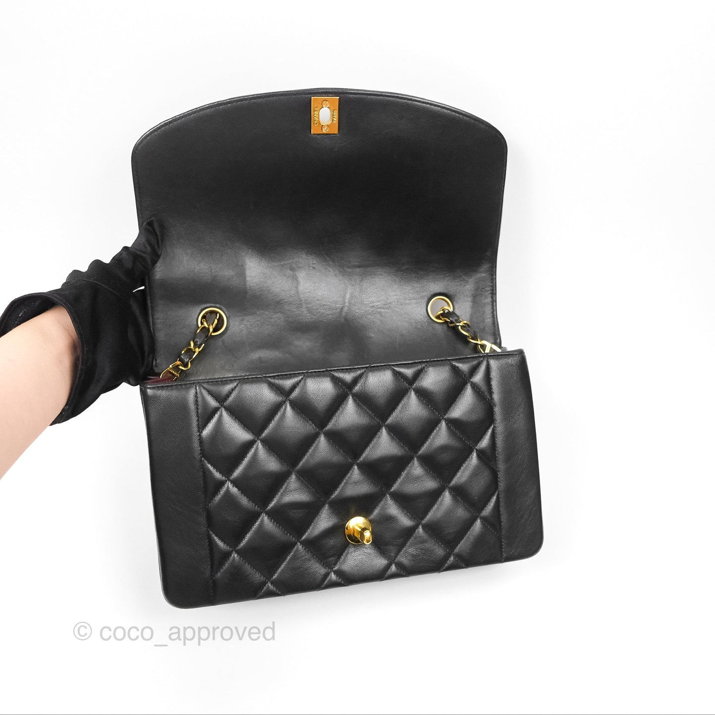 Chanel Vintage Quilted Medium Classic Diana Flap Bag Black Lambskin 24K Gold Hardware