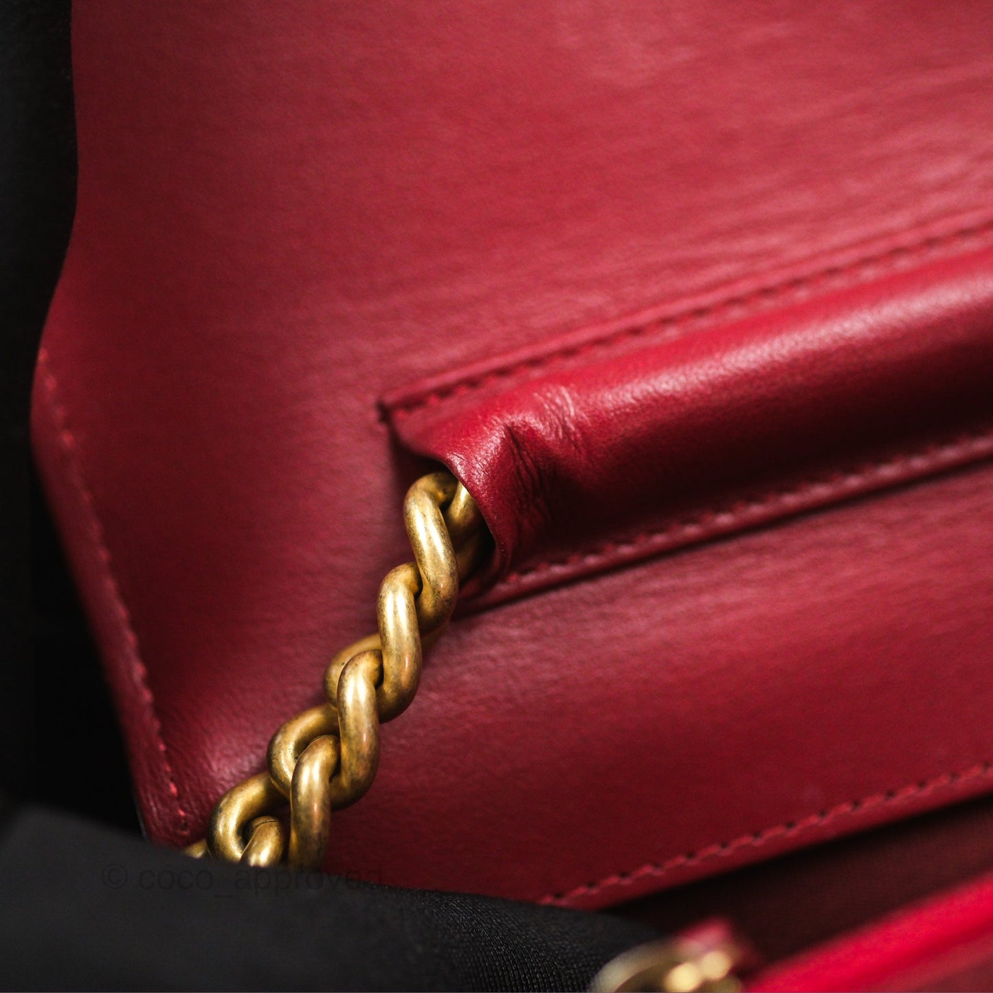 Chanel Quilted Boy Wallet on Chain WOC Red Caviar Aged Gold Hardware