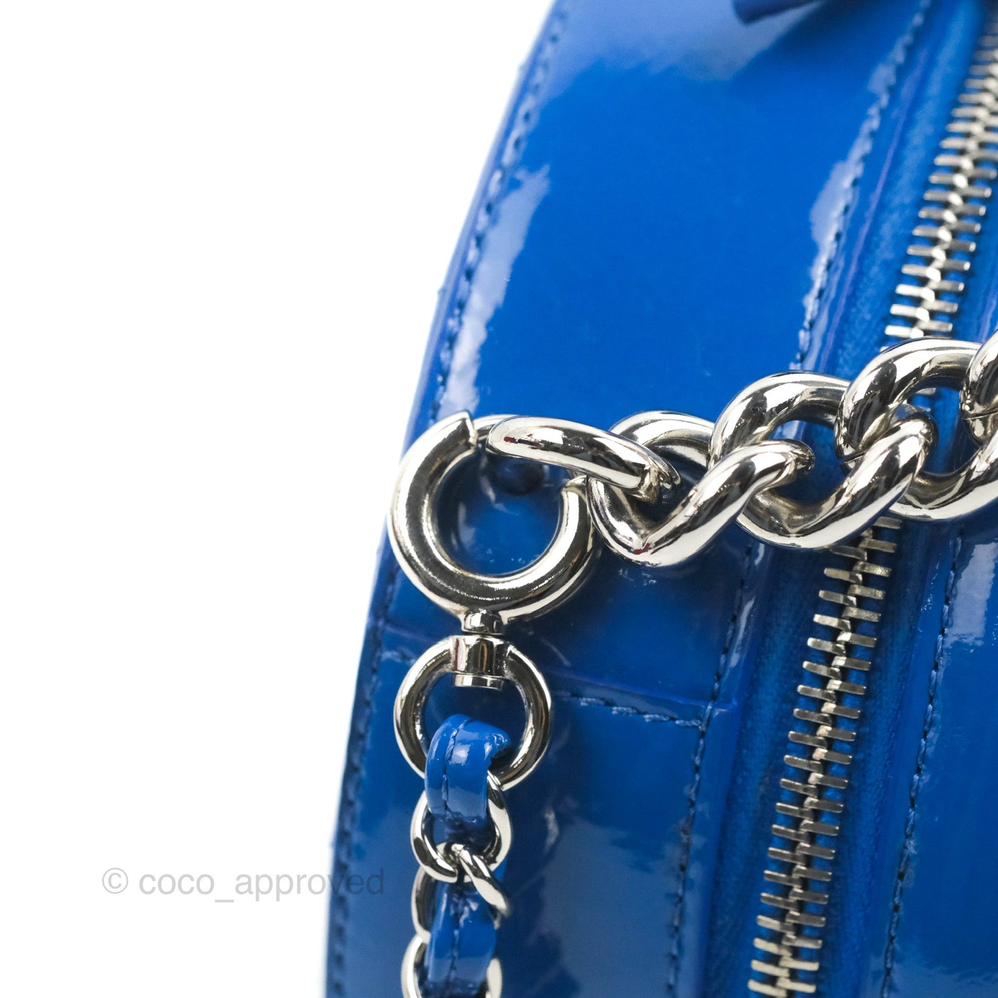 Chanel Round As Earth Bag with Owl Charm Blue Patent Silver Hardware