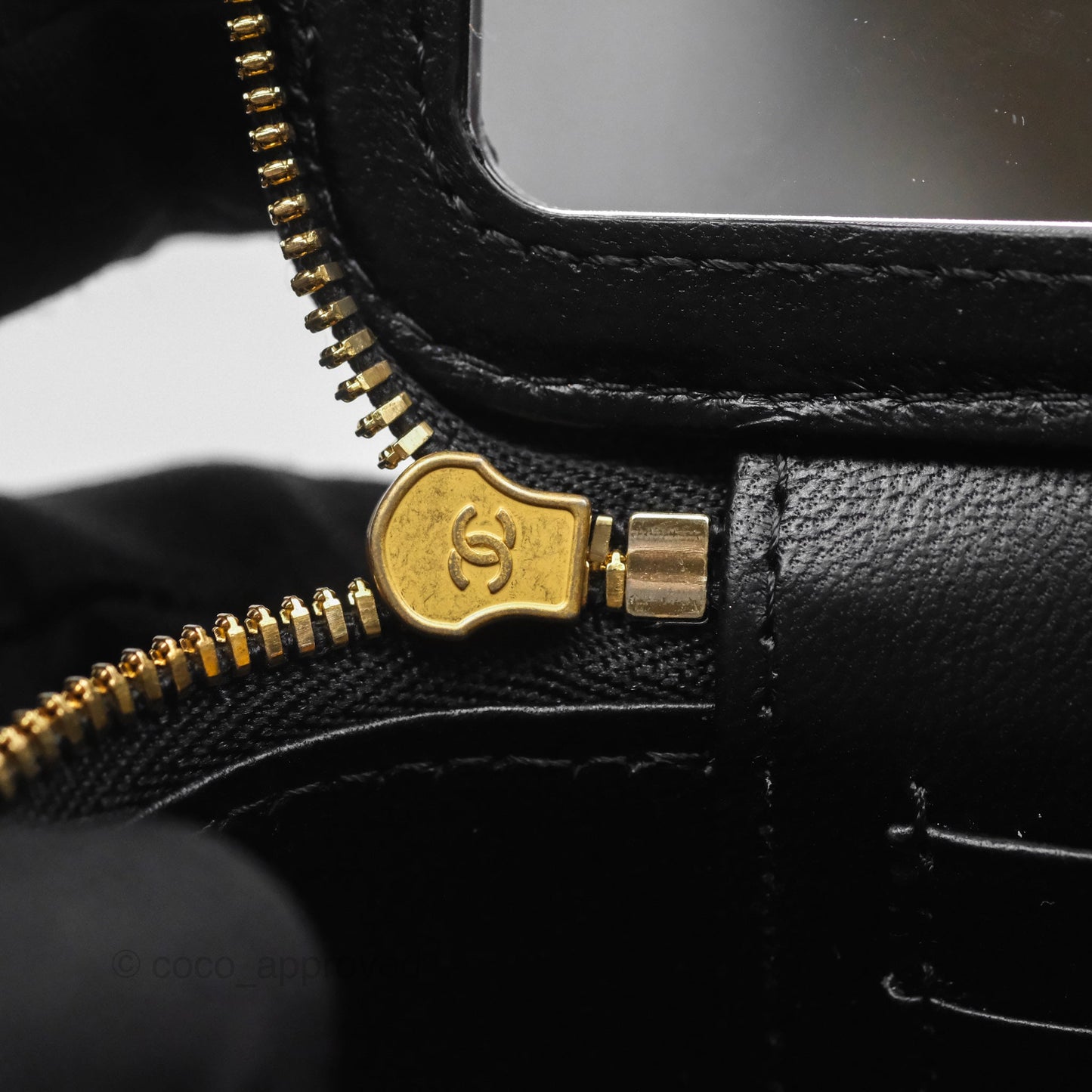 Chanel Vanity with COCO Heart Chain Black Lambskin Aged Gold Hardware