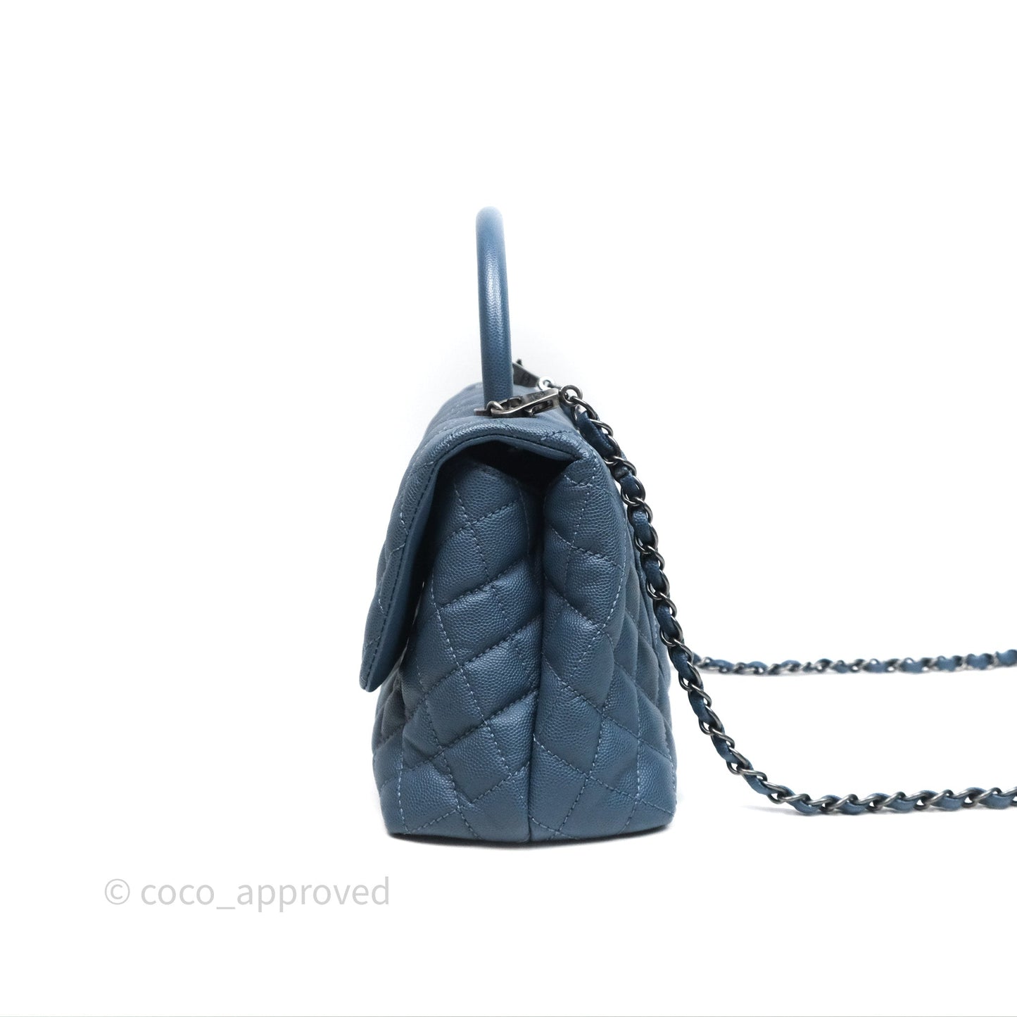 Chanel Medium Coco Handle Quilted Aged Caviar Dark Blue Ruthenium Hardware