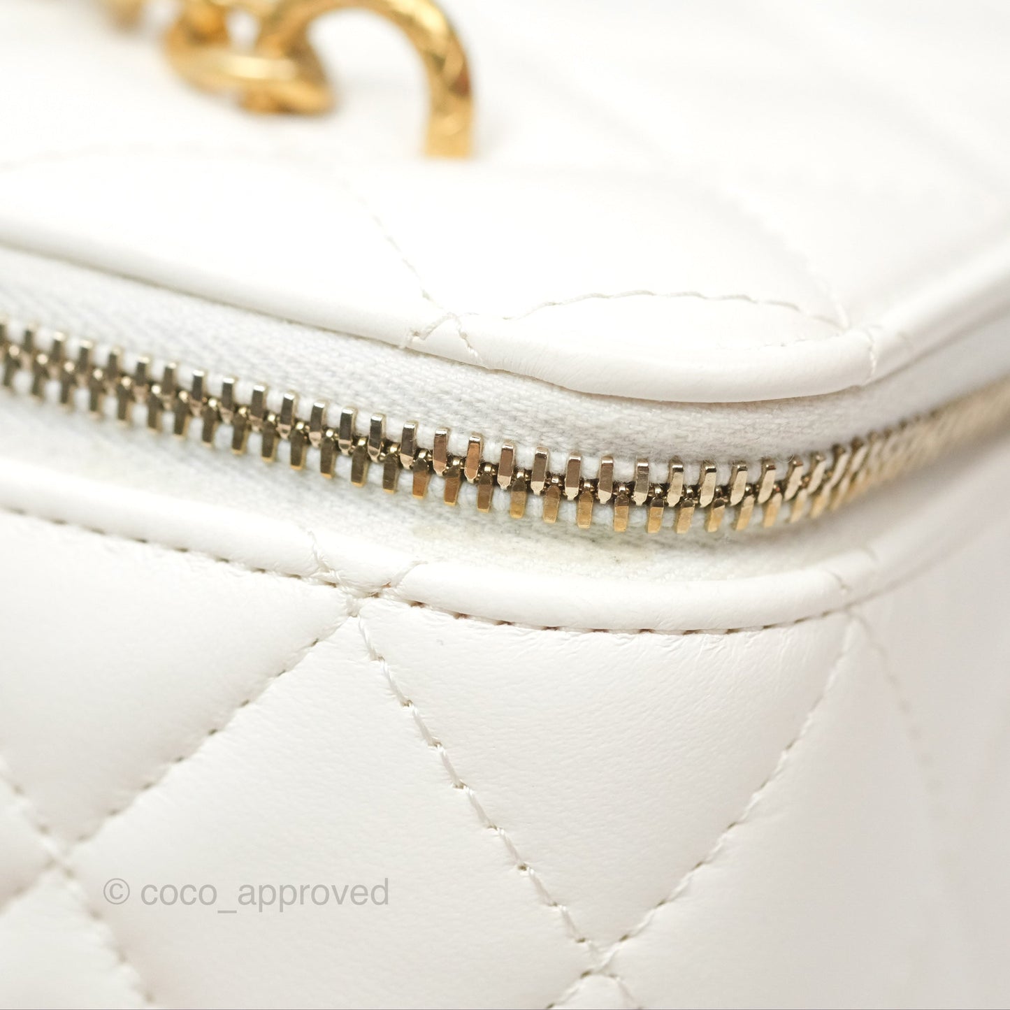 Chanel All Slide Vanity with Adjustable Chain White Lambskin Aged Gold Hardware