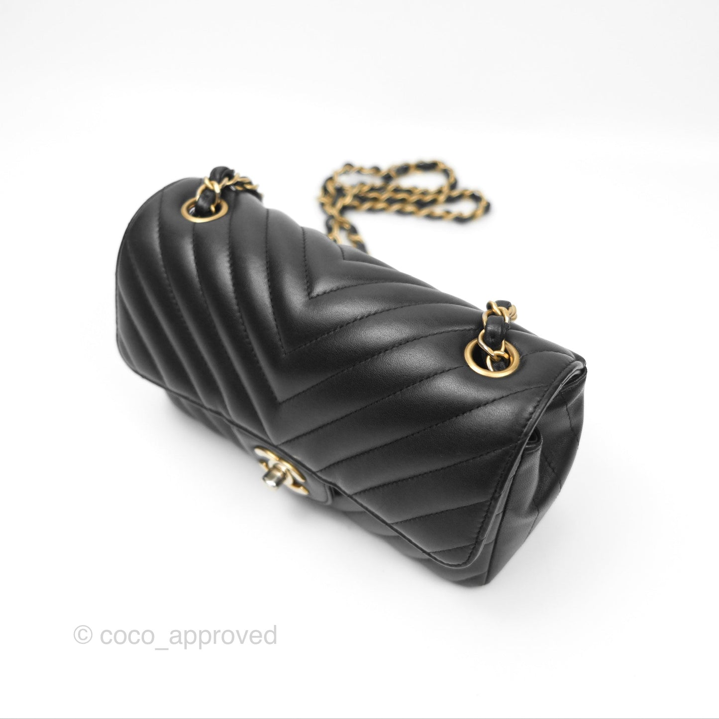 Chanel Chevron Mini Rectangular Black Lambskin Aged Gold Hardware