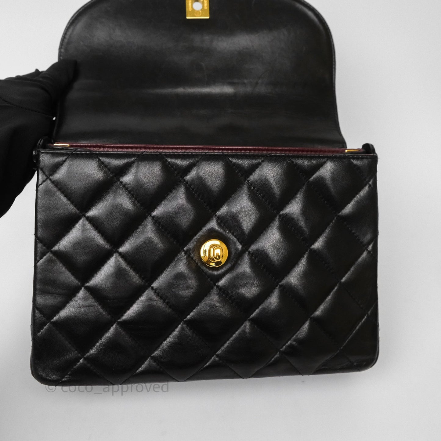 Chanel Vintage Half Moon Flap Shoulder Bag Black Lambskin 24K Gold Hardware