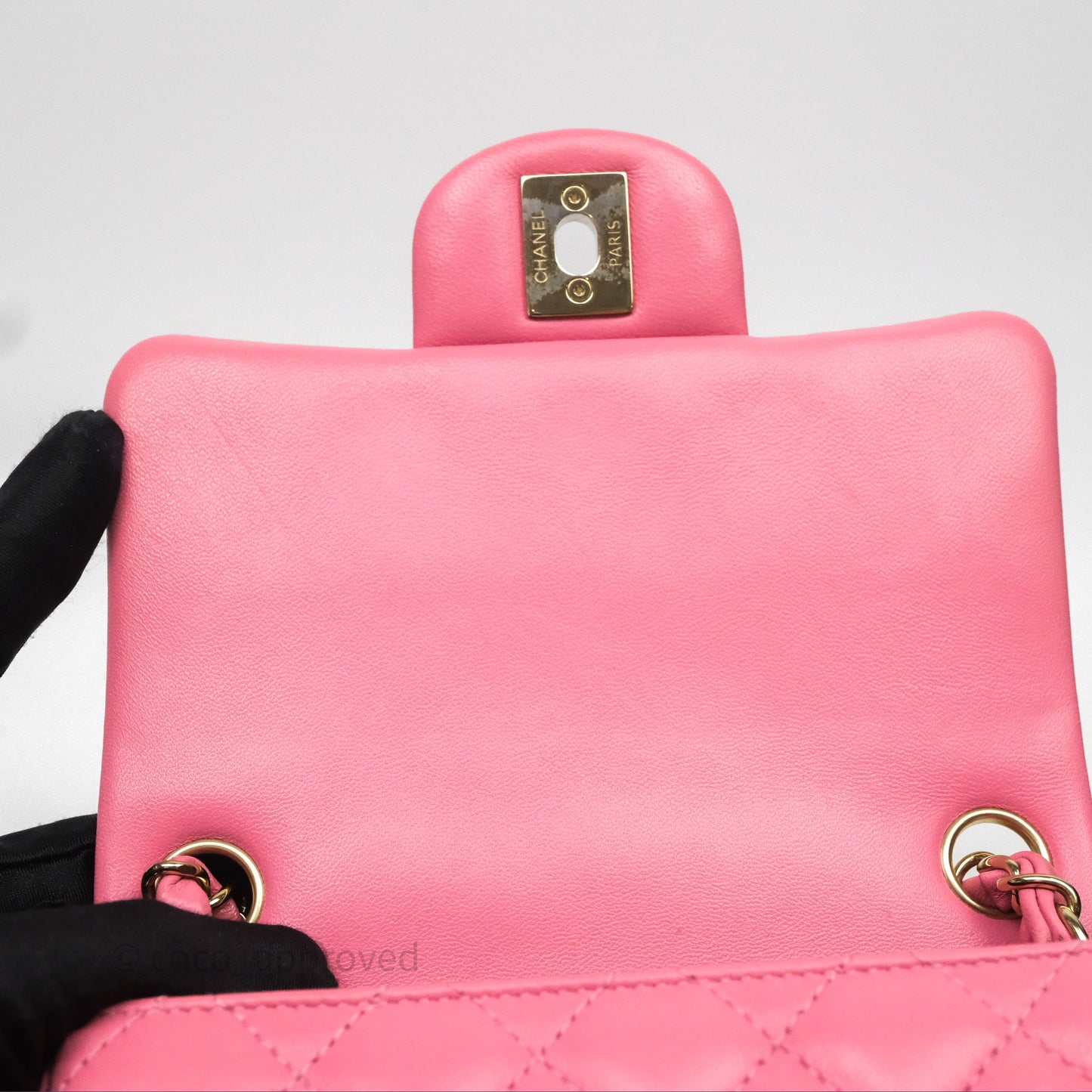 Chanel Mini Square Flap Quilted Pink Lambskin Gold Hardware