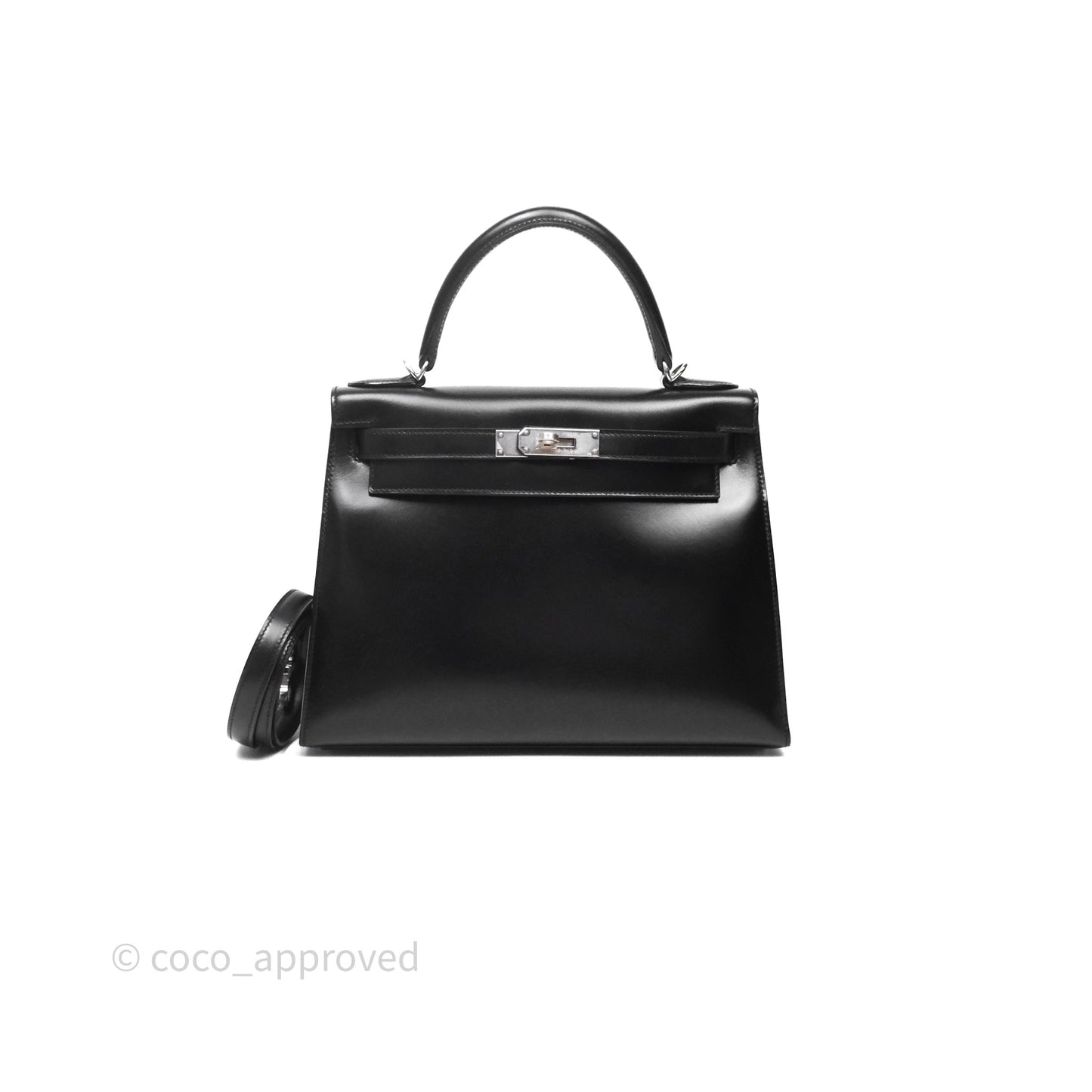 Hermès Kelly 28 Sellier Black Noir 89 Box Leather Palladium Hardware