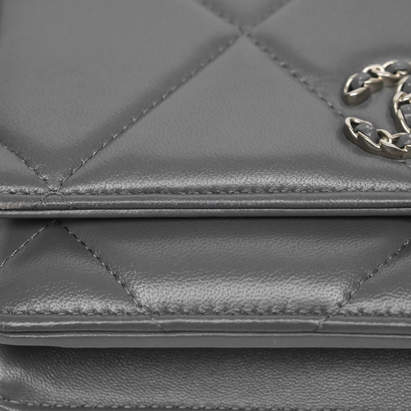 Chanel 19 Wallet on Chain WOC Grey Lambskin Mixed Hardware