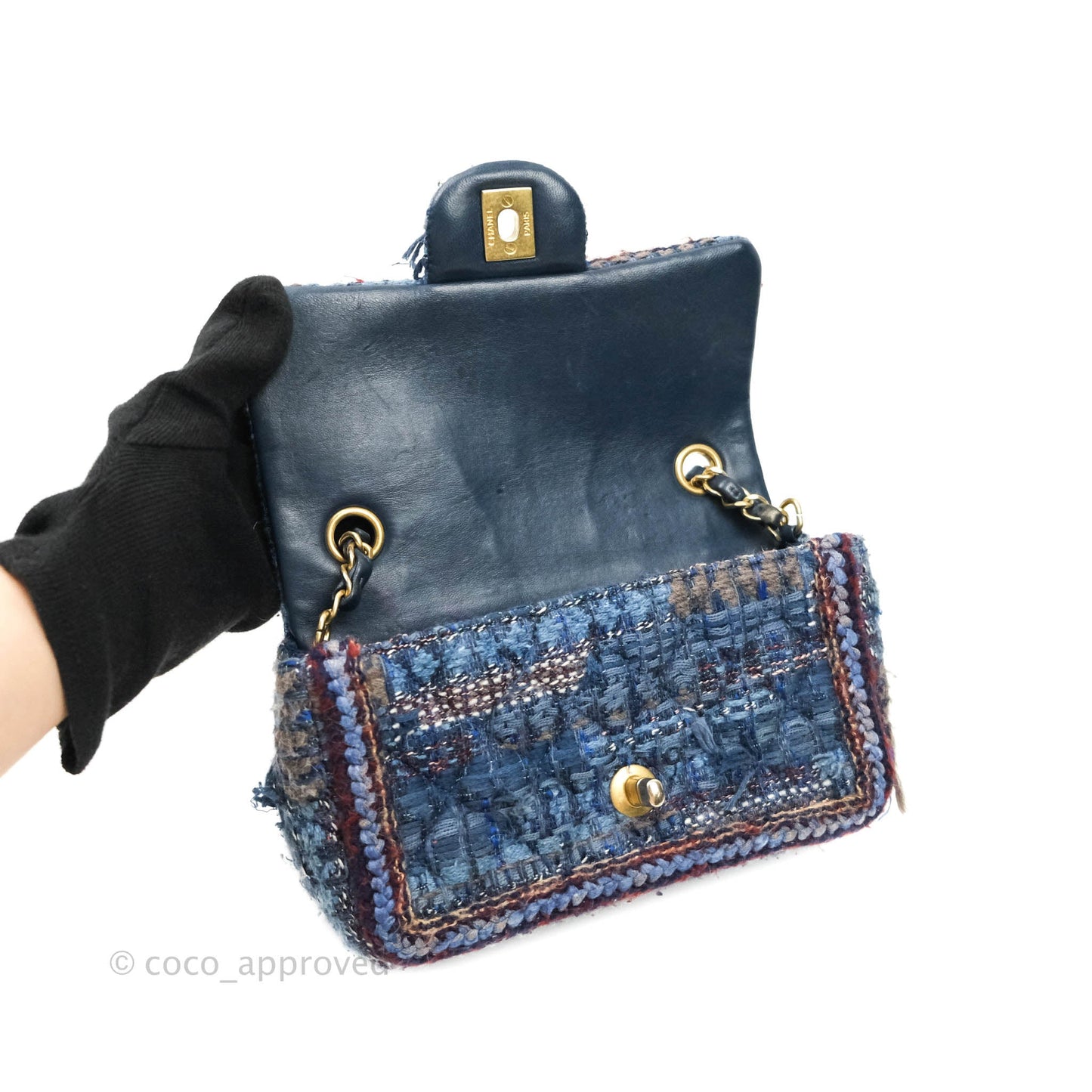 Chanel Quilted Mini Rectangular Navy Tweed Gold Hardware