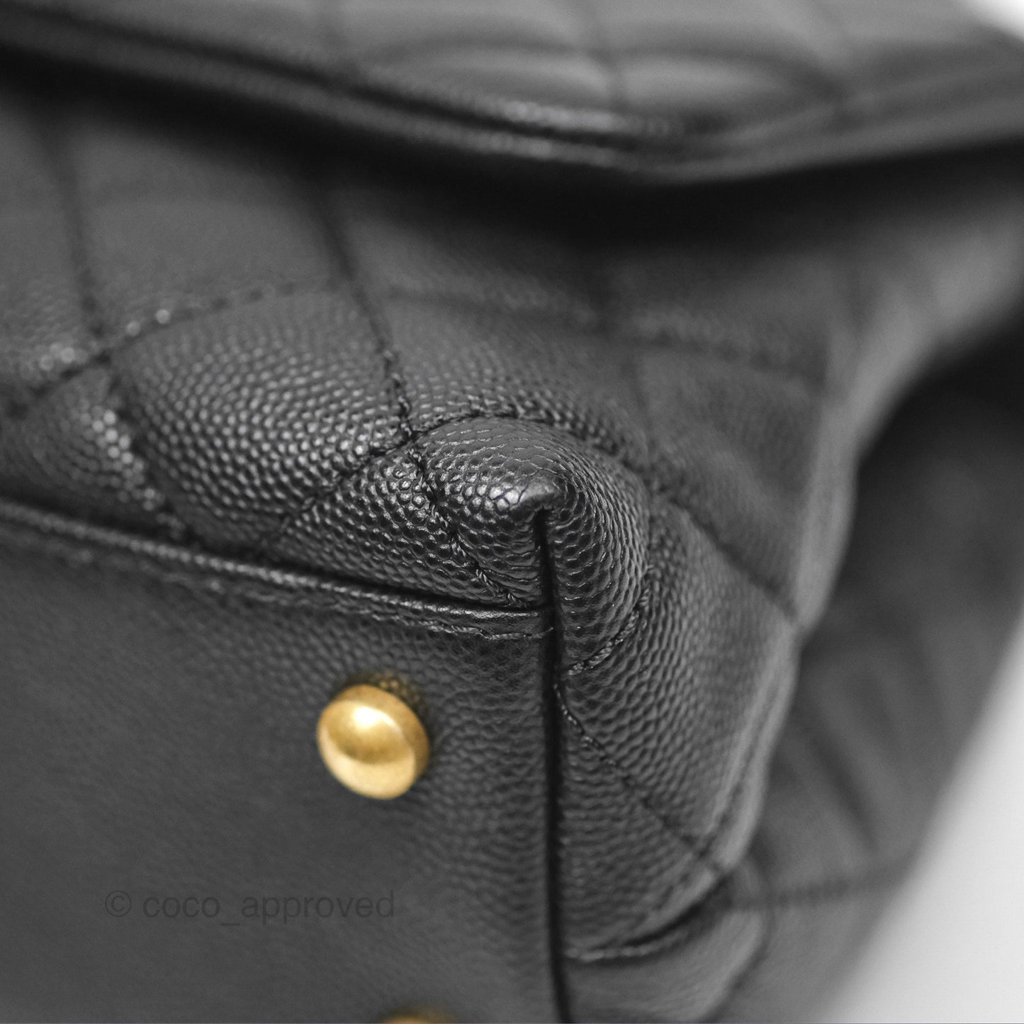 Chanel Small Coco Handle Quilted Black Caviar Aged Gold Hardware Lizard Handle