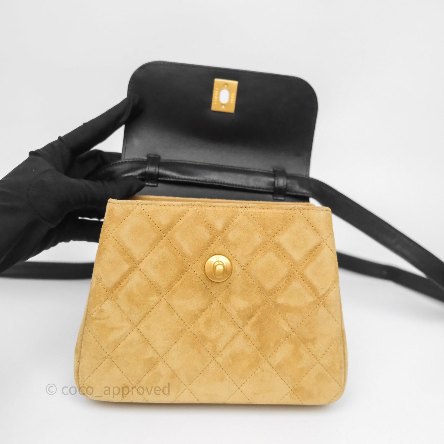 Chanel Mini Flap Bag Camel Suede/ Black Lambskin Gold Hardware