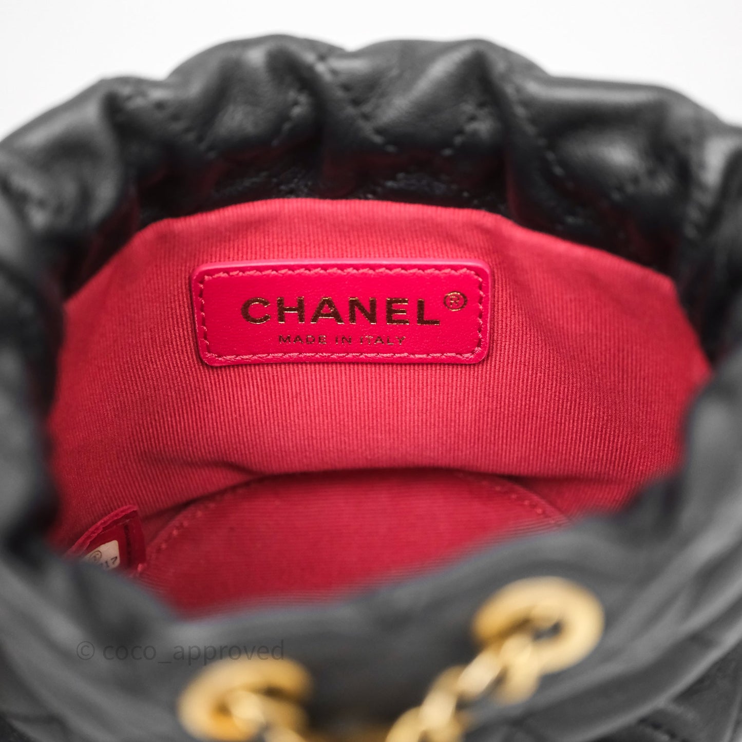 Chanel Quilted Pearl Mini About Pearls Drawstring Bucket Bag Black Calfskin