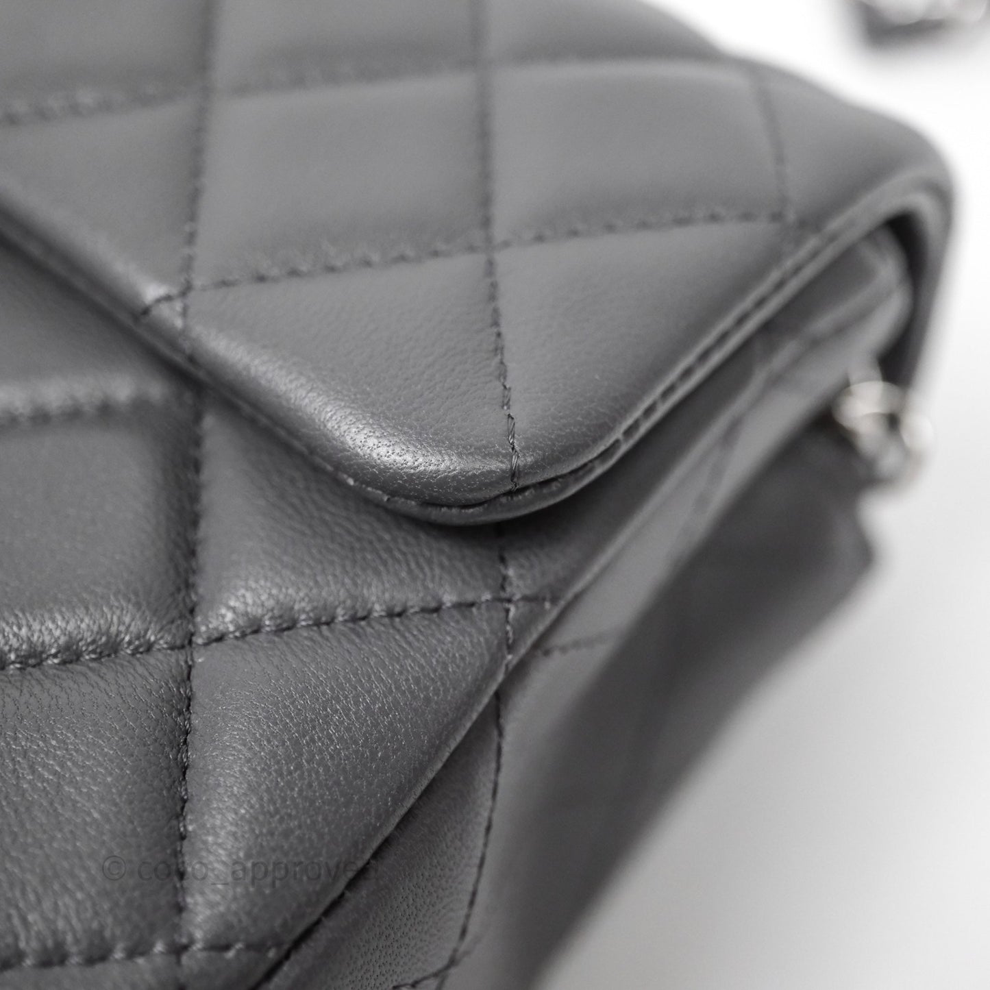 Chanel Quilted Mini Rectangular Dark Grey Lambskin Silver Hardware