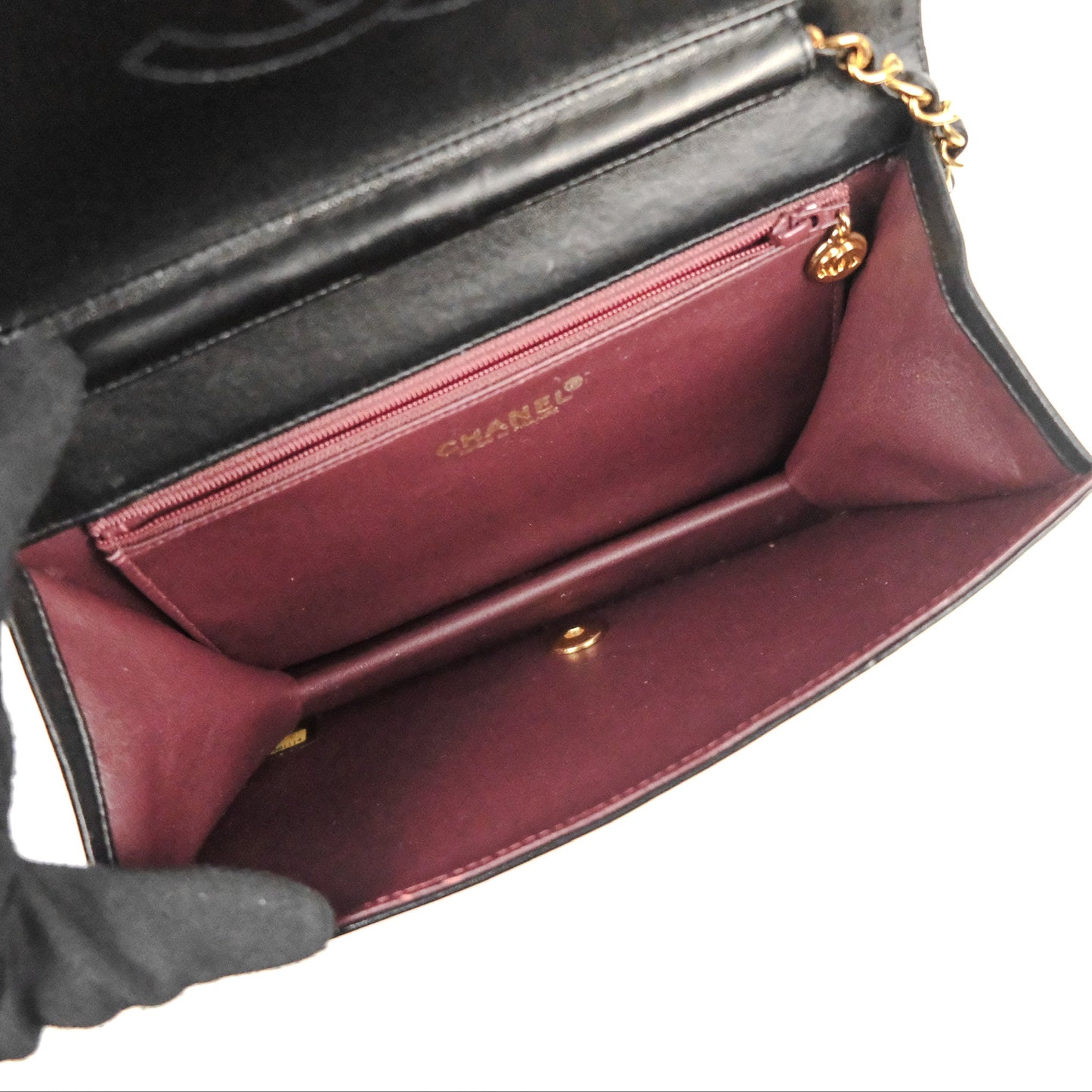 Chanel Vintage Full Flap Quilted Shoulder Bag Black Lambskin 24K Gold Hardware