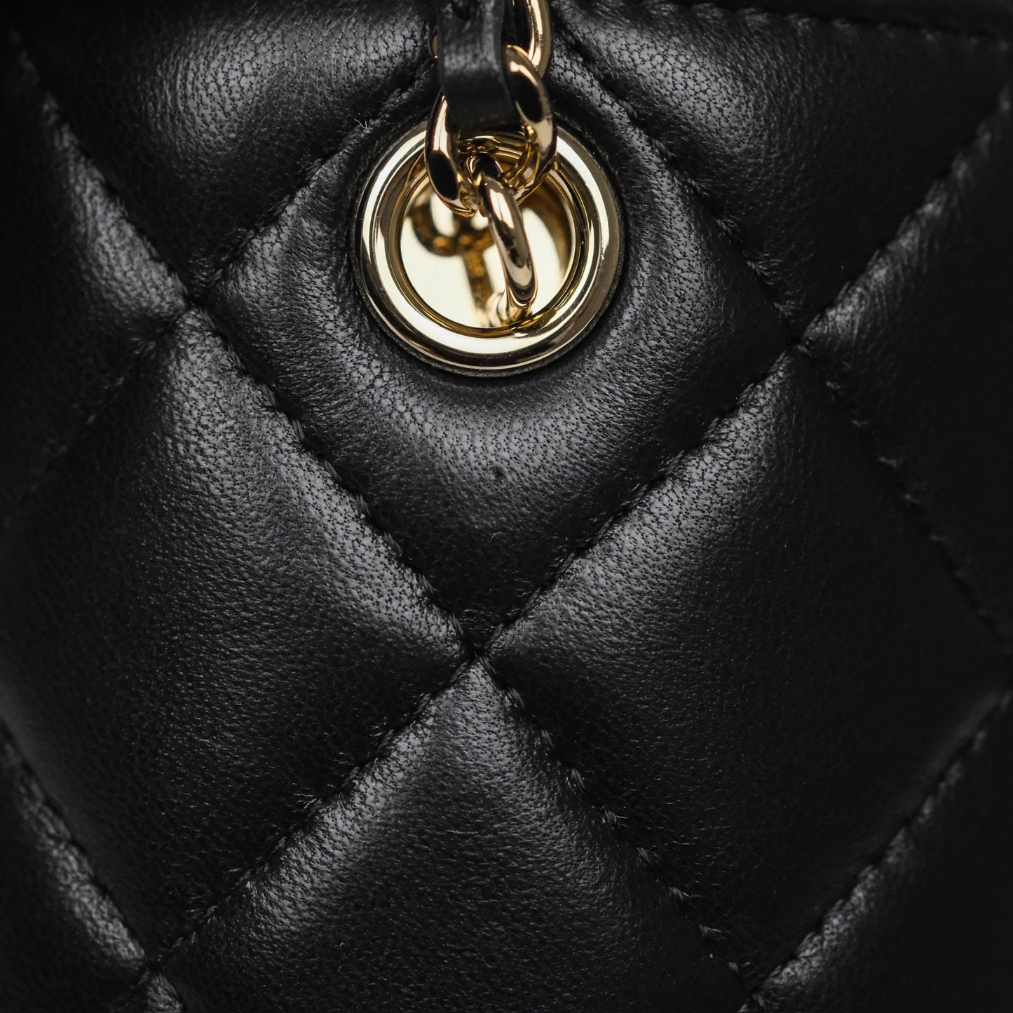 Chanel Small Bucket With Chain Black Lambskin Gold Hardware 21A