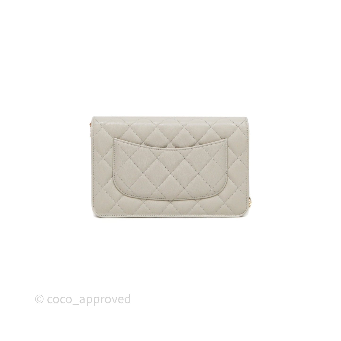 Chanel Quilted Wallet on Chain WOC Light Grey Caviar Gold Hardware 24S