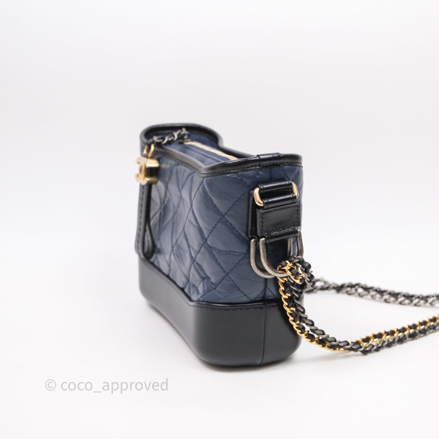 Chanel Quilted Small Gabrielle Hobo Navy Black Aged Calfskin Mixed Hardware