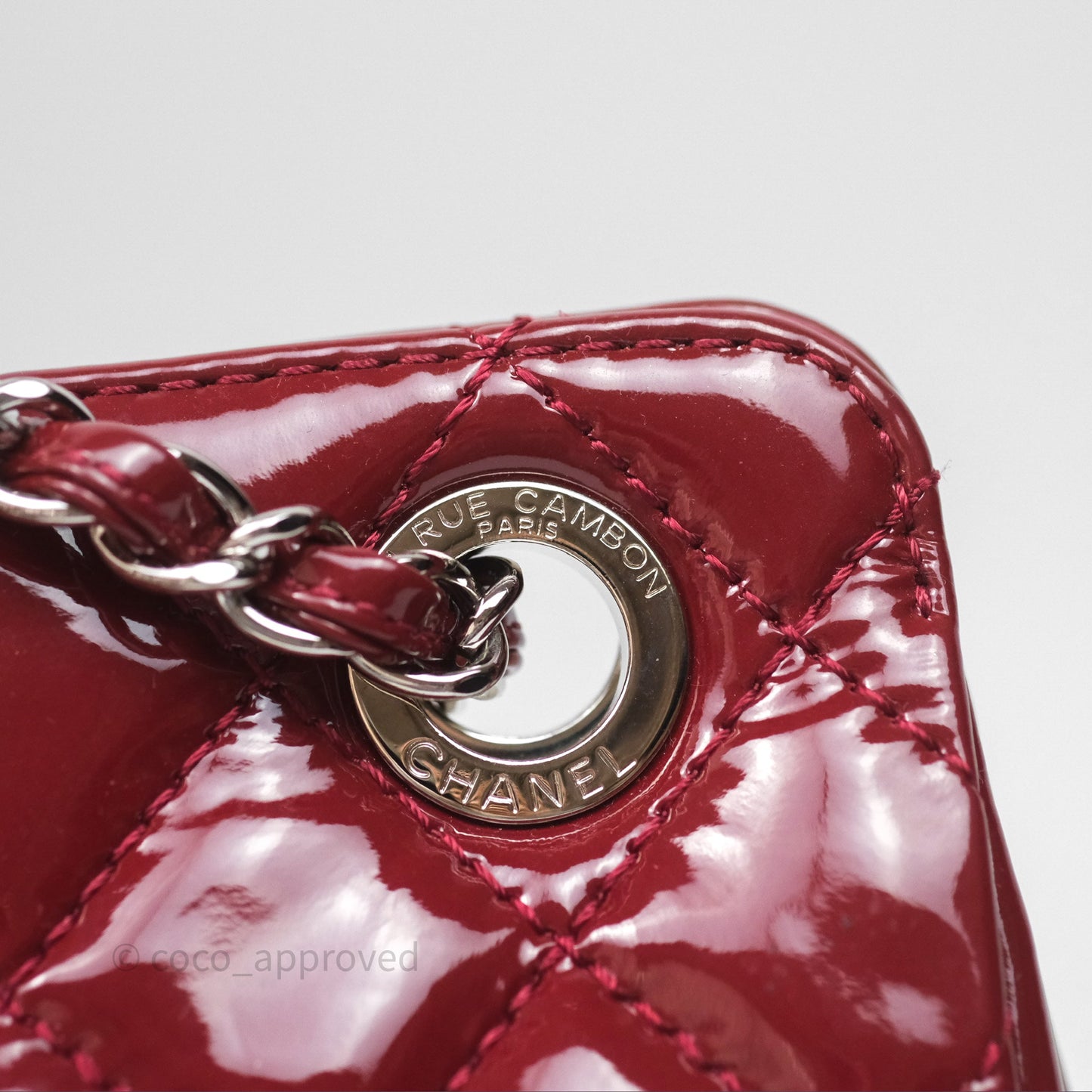 Chanel CC Shopping Tote Bag Red Patent Silver Hardware
