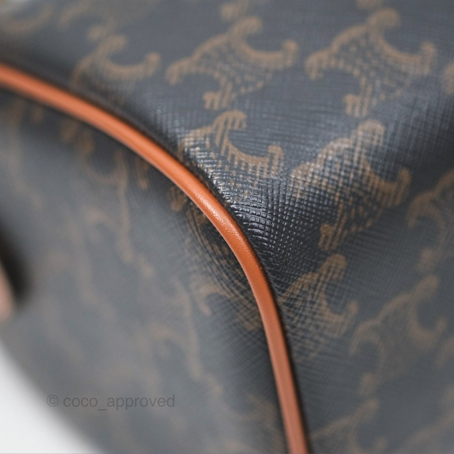 Celine Small Boston Bag Triomphe Canvas Tan Calfskin