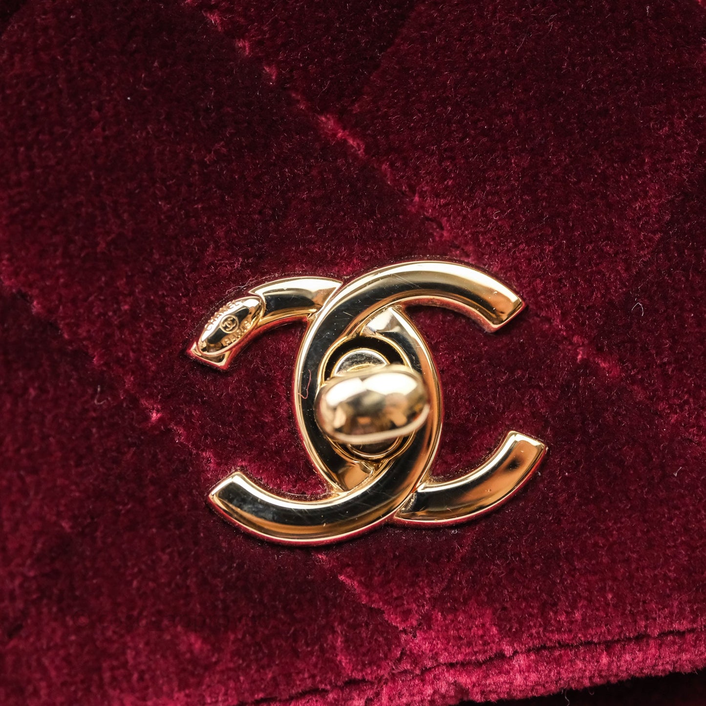 Chanel Quilted Phone Holder Crystals Pearl Crush Red Velvet Gold Hardware