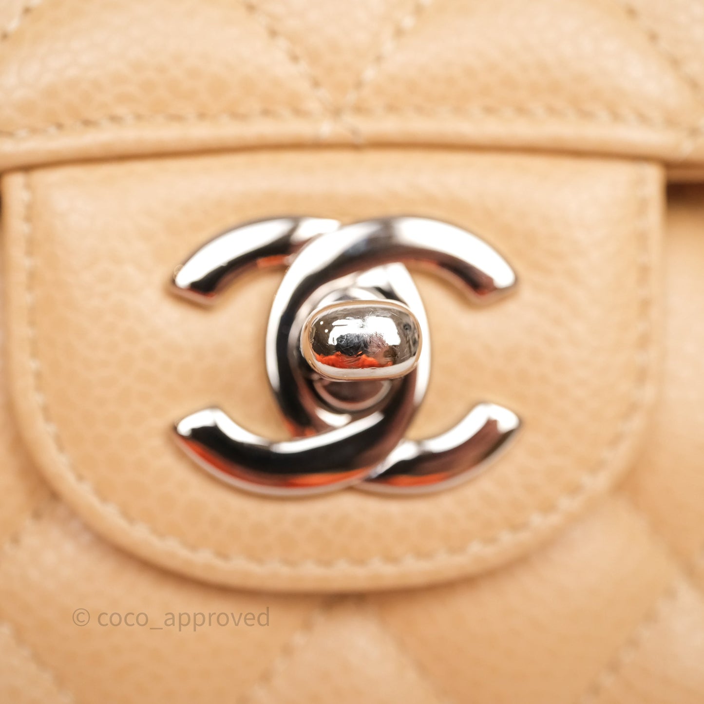 Chanel Classic M/L Medium Flap Quilted Beige Caviar Silver Hardware