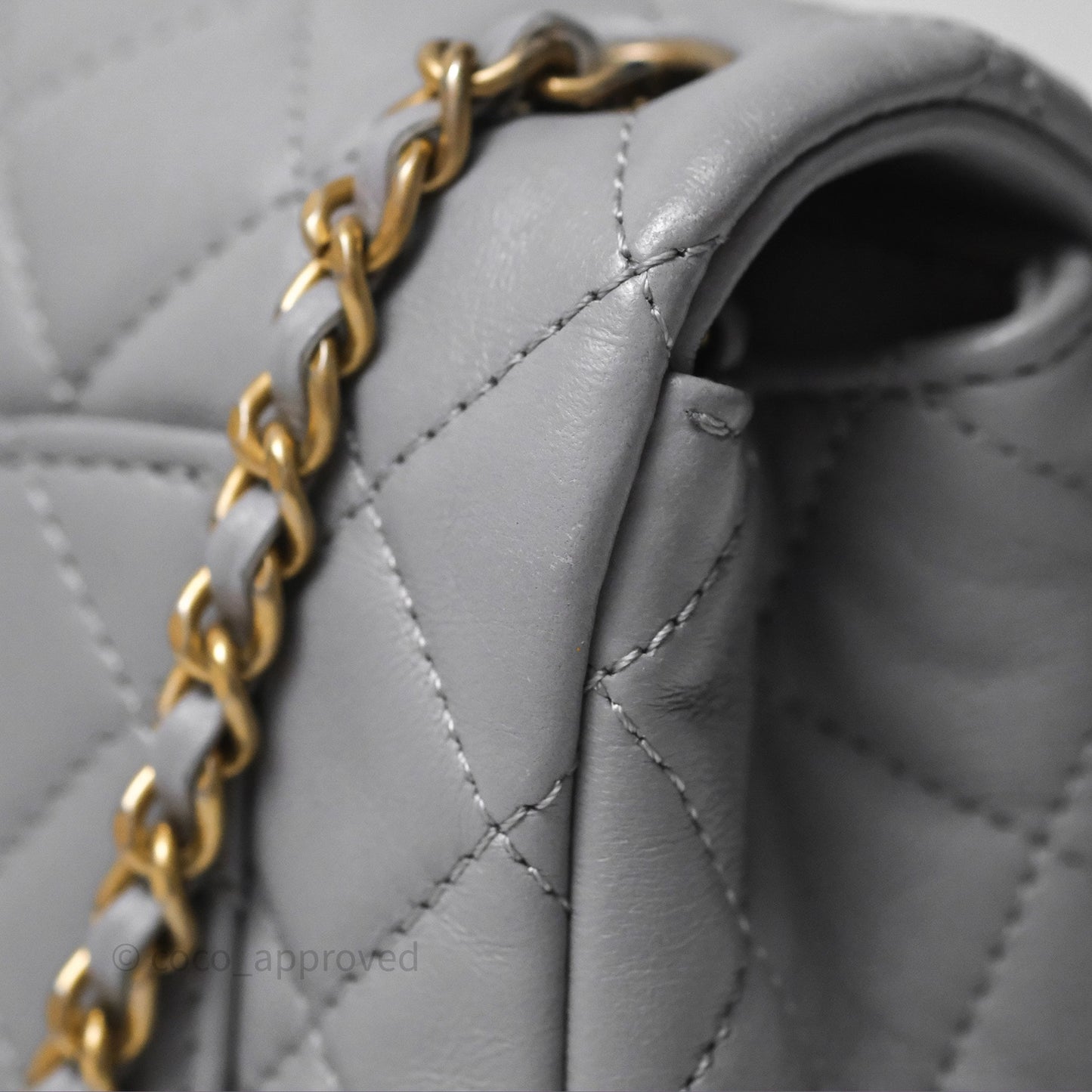 Chanel Pearl Crush Mini Rectangular Quilted Grey Lambskin Aged Gold Hardware