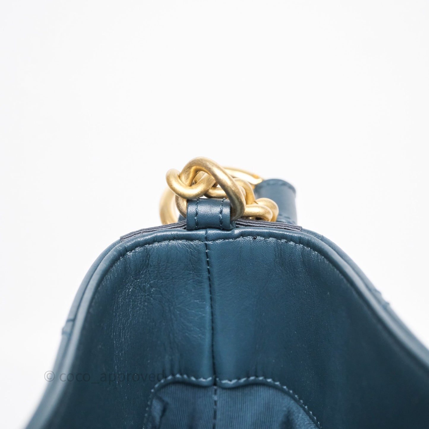 Chanel Button Up Hobo Bag Quilted Teal Calfskin Aged Gold Hardware