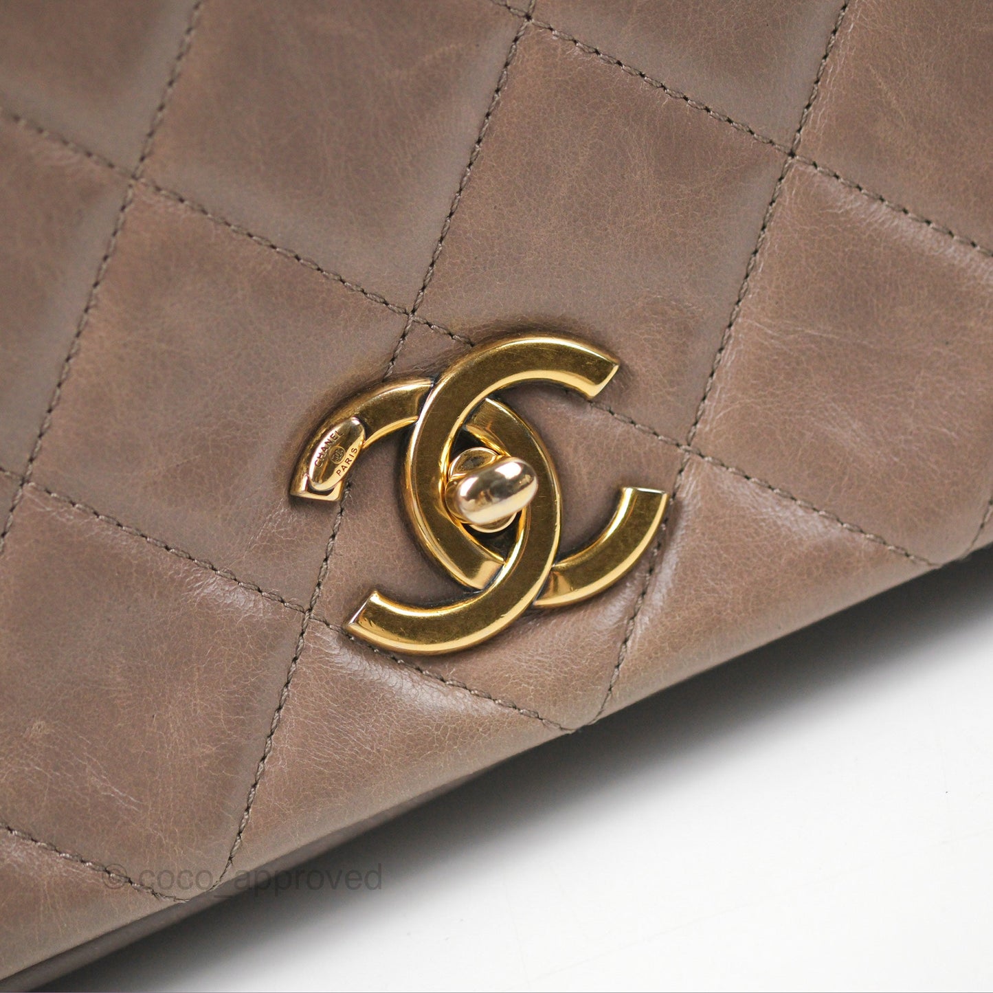 Chanel Gold Bar Single Flap Dark Grey Glazed Calfskin Gold Hardware