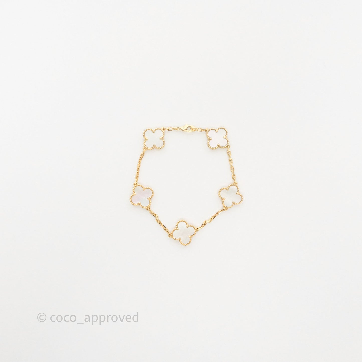 Van Cleef & Arpels Vintage Alhambra 5 Motifs Bracelet White Mother-of-pearl Yellow Gold