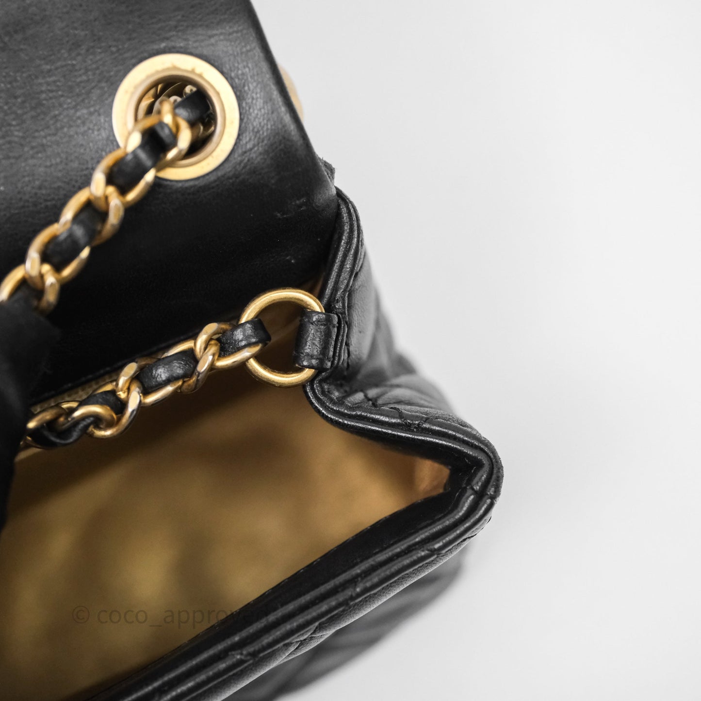 Chanel Pearl Crush Mini Square Quilted Black Lambskin Aged Gold Hardware