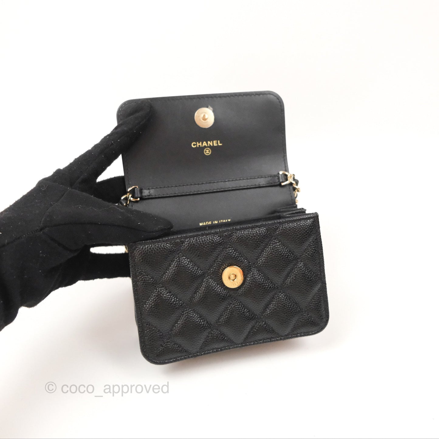 Chanel Mini Clutch with Ribbon Bow Chain Black Caviar Gold Hardware 23S