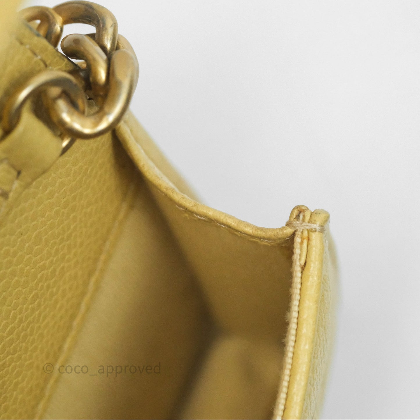 Chanel Mini Clutch With Chain Yellow Caviar Aged Gold Hardware