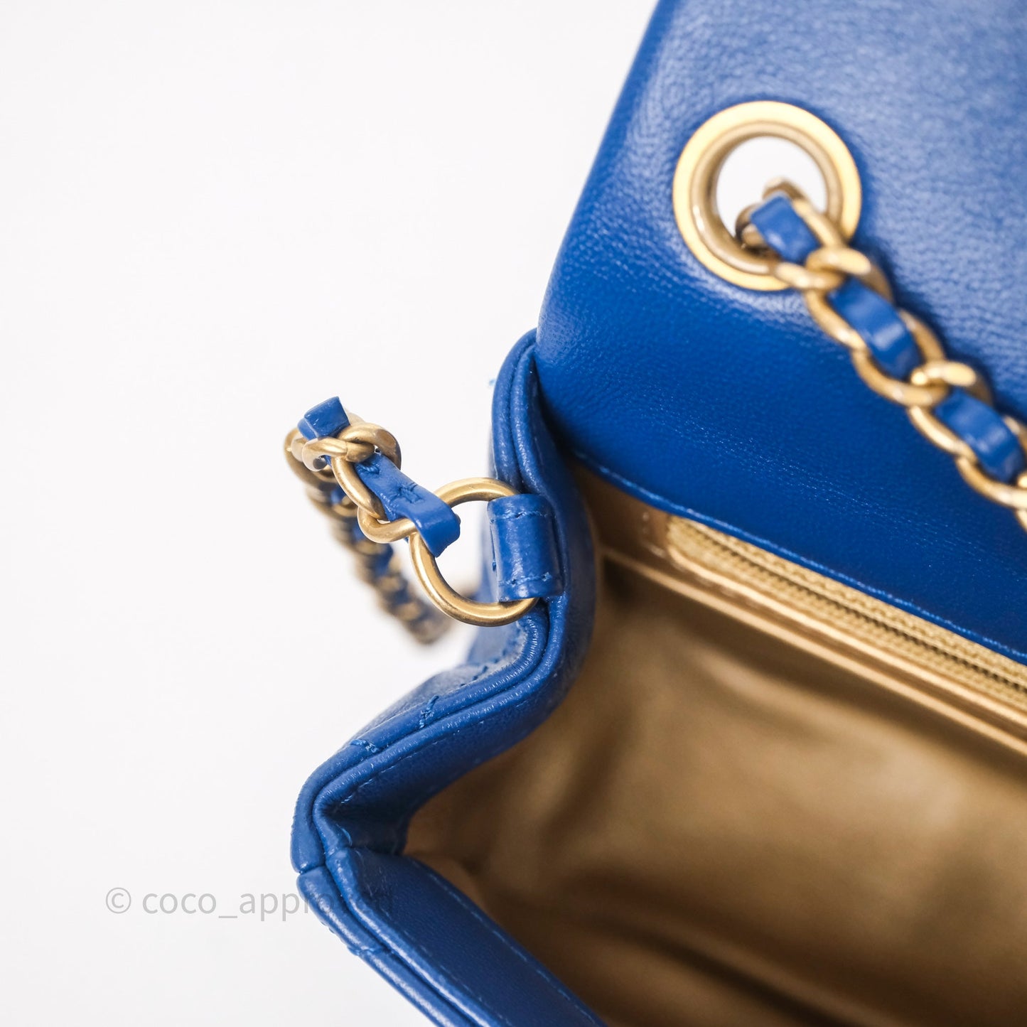 Chanel Pearl Crush Mini Square Quilted Blue Lambskin Aged Gold Hardware