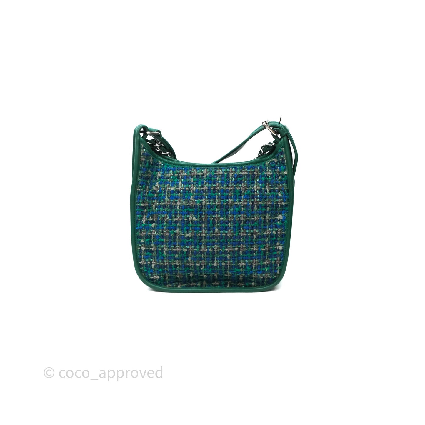 Chanel Tweed Jungle Stroll Hobo Bag Green Silver Hardware