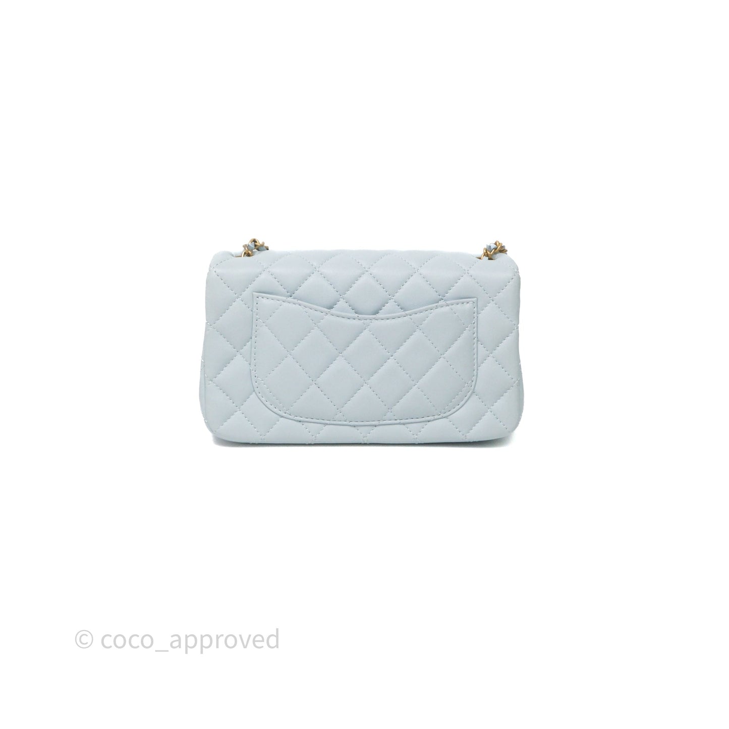 Chanel Pearl Crush Mini Rectangular Light Blue Lambskin Aged Gold Hardware