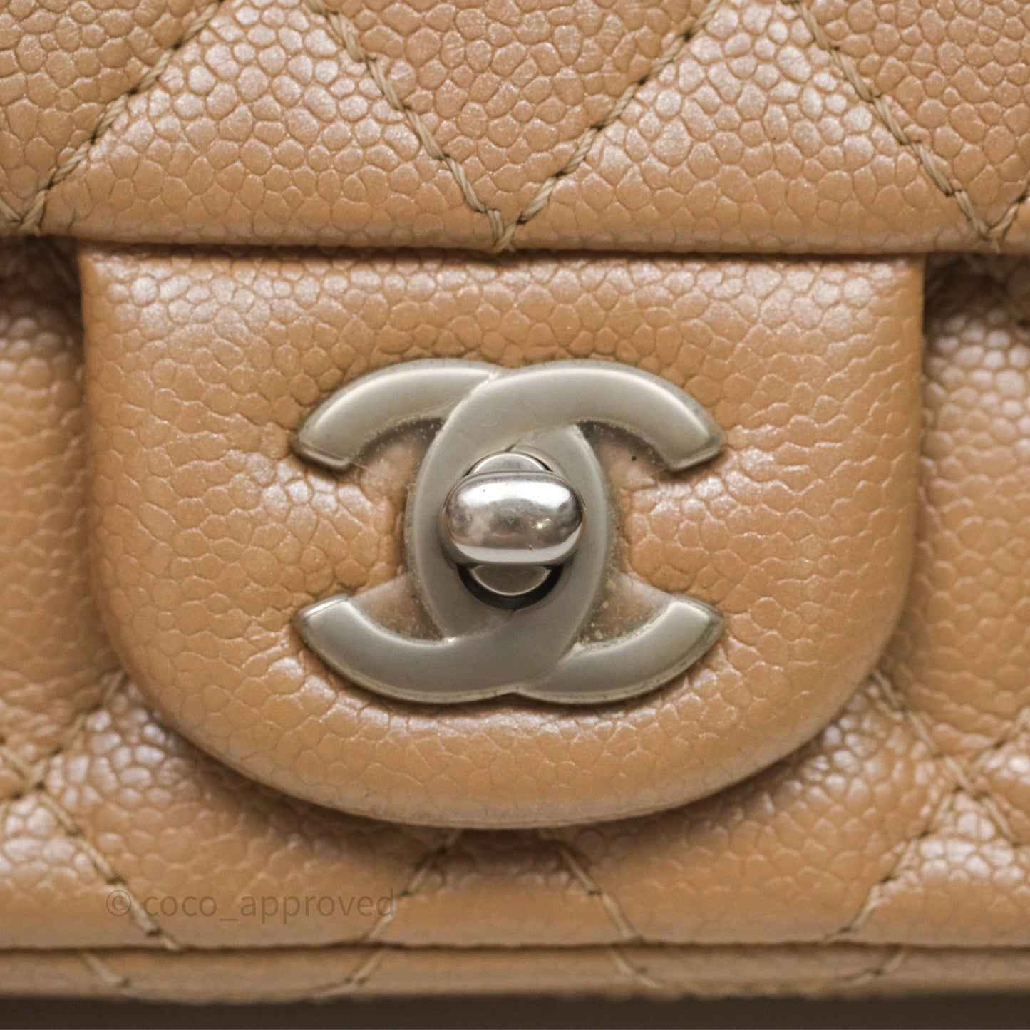 Chanel Quilted Extra Mini Rectangular Flap Beige Caviar Matt Silver Hardware