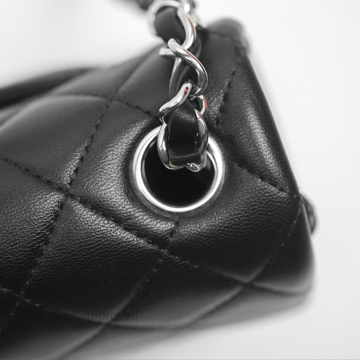 Chanel Quilted Mini Rectangular Flap Black Lambskin Silver Hardware