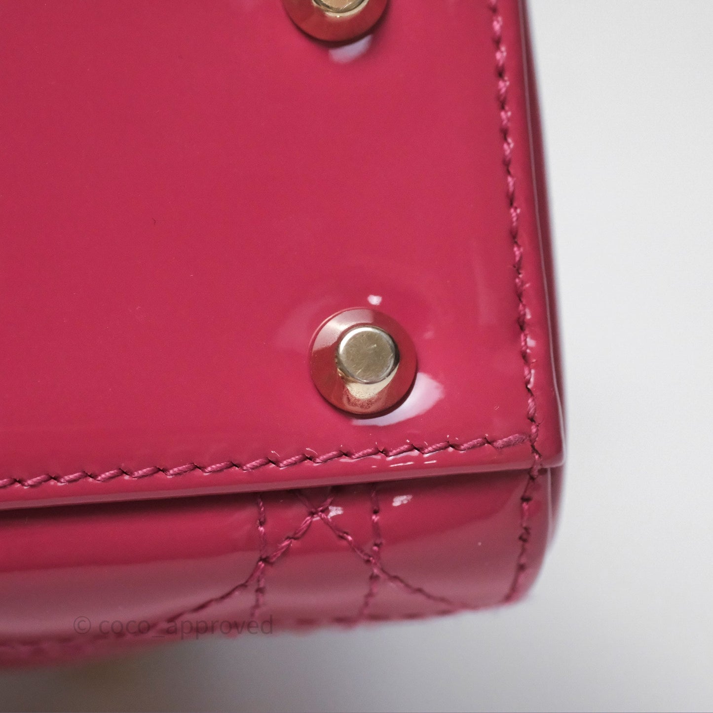 Christian Dior Mini Lady Dior Dusty Pink Patent Cannage Calfskin Gold Hardware