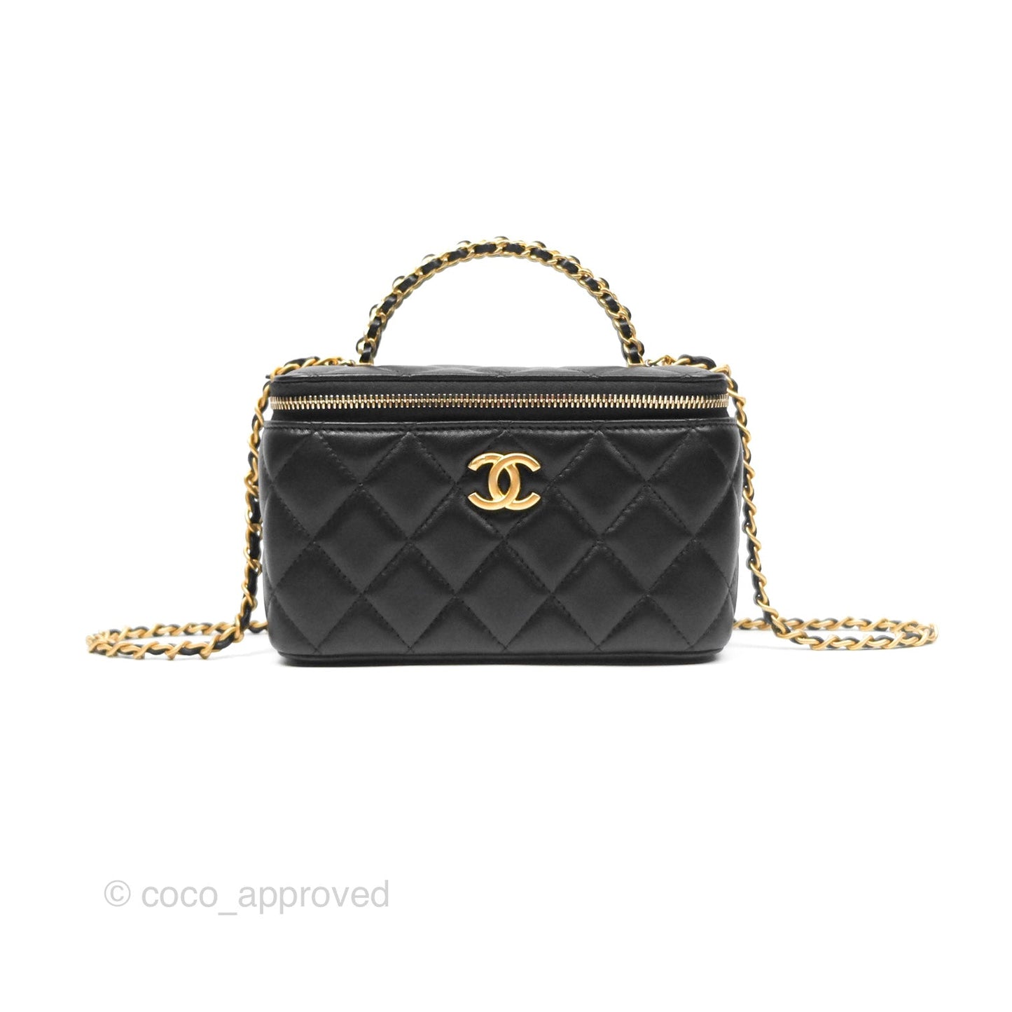 Chanel Vanity Rectangular Top Handle Black Lambskin Aged Gold Hardware
