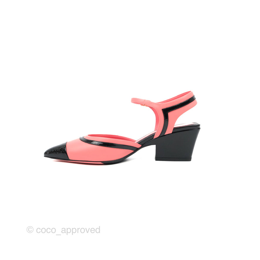 Chanel CC Slingback Heels Black Pink Size 37