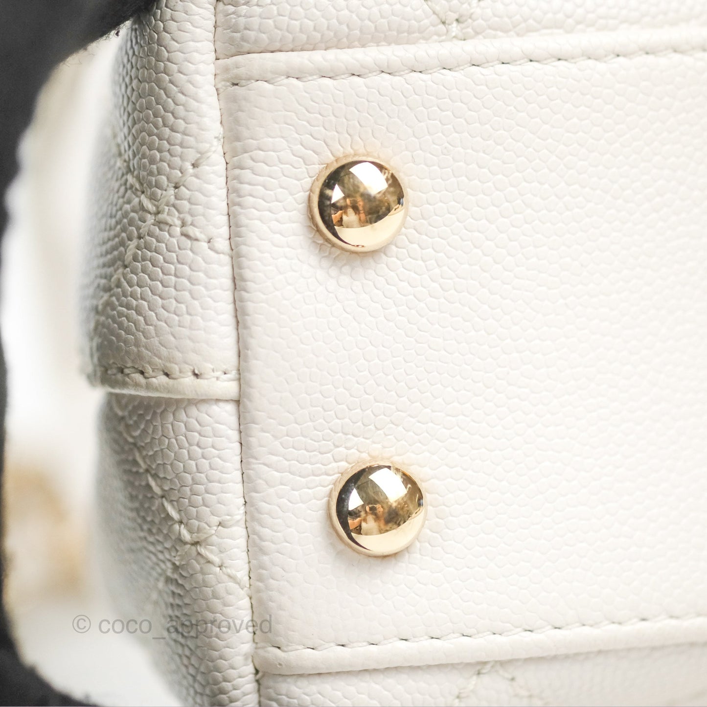 Chanel Mini Coco Handle Quilted Ivory White Caviar Gold Hardware