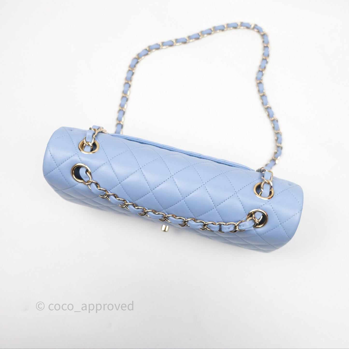 Chanel Classic M/L Medium Flap Quilted Sky Blue Lambskin Gold Hardware