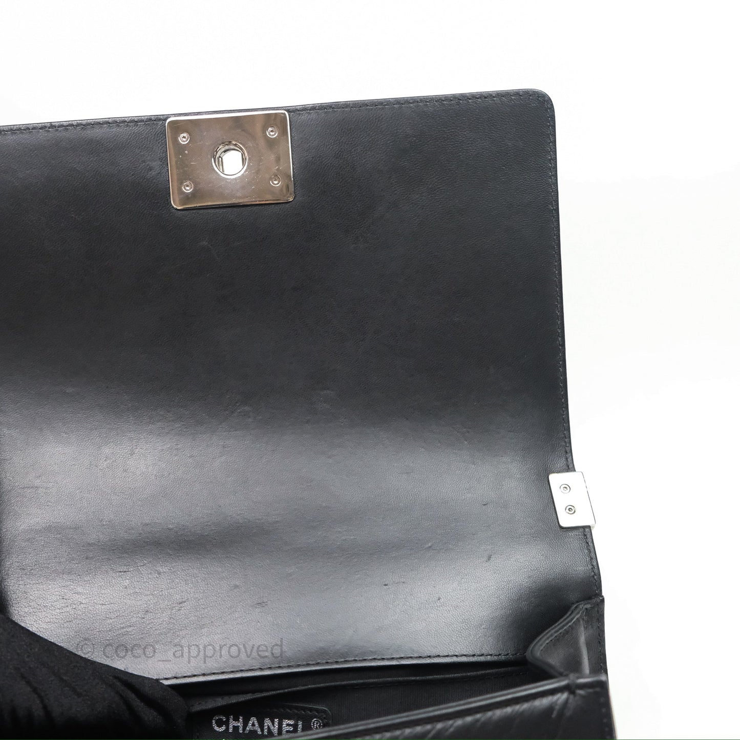 Chanel Medium Boy Chevron Iridescent PVC Lambskin Black Silver Hardware