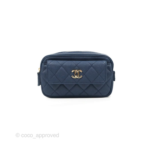 Chanel Quilted Caviar Waist Bag Navy Gold Hardware With Detachable Pouch
