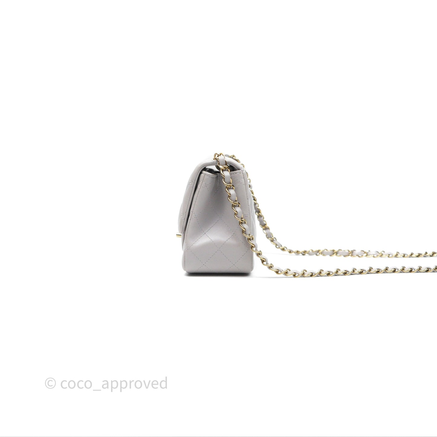 Chanel Mini Square Flap Quilted Light Grey Lambskin Gold Hardware