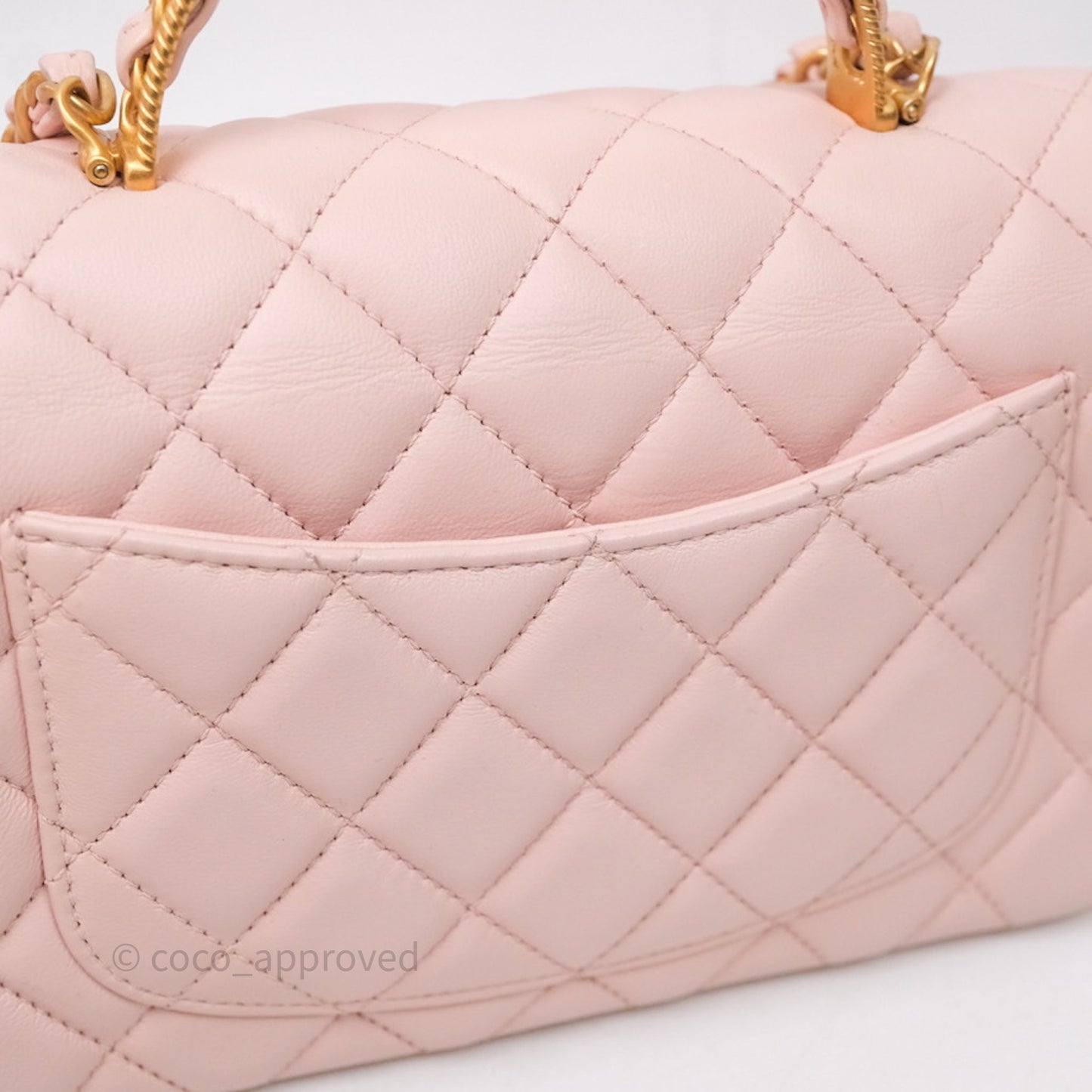 Chanel Top Handle Mini Rectangular Flap Bag Pink Lambskin Aged Gold Hardware