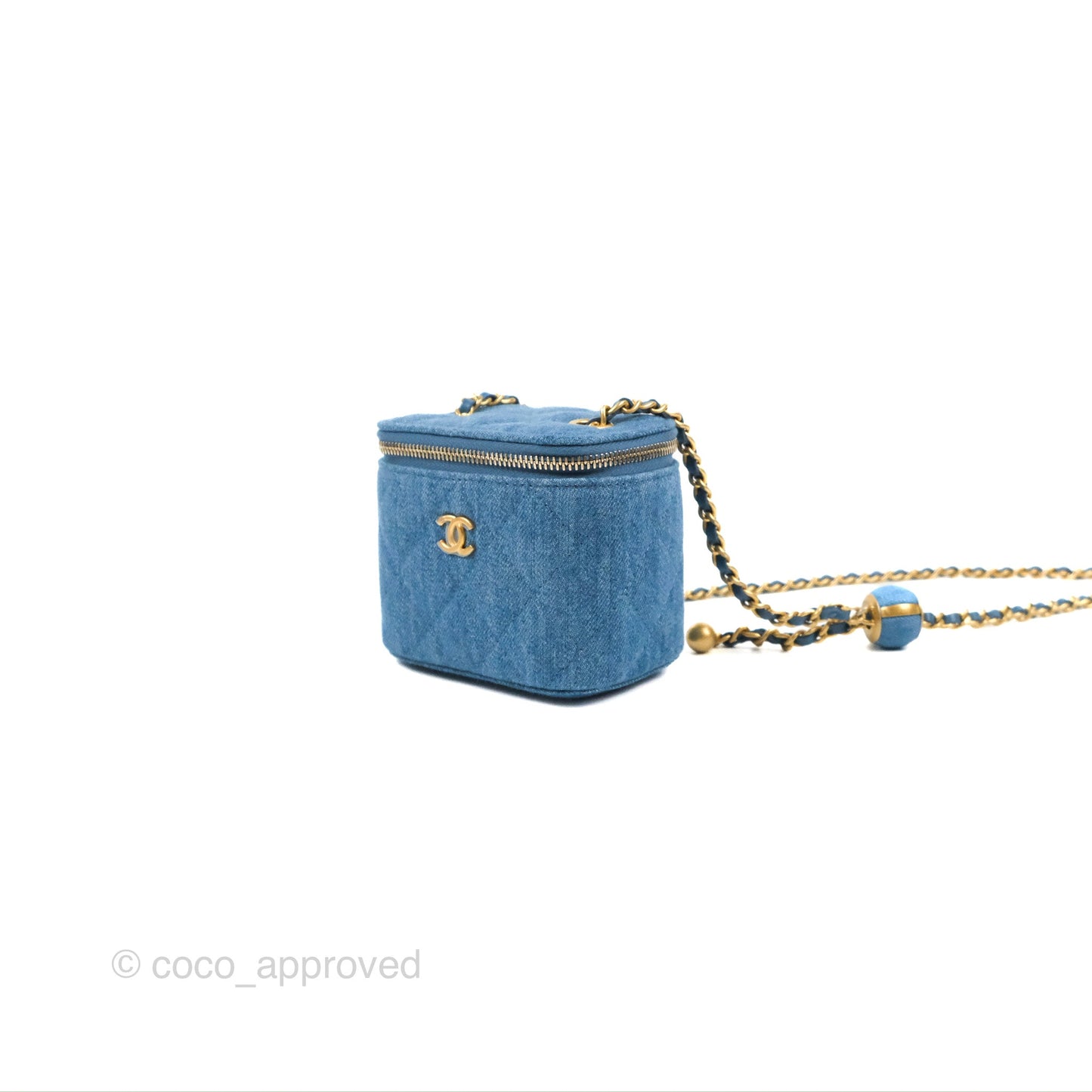 Chanel Mini Pearl Crush Vanity With Chain Denim Aged Gold Hardware