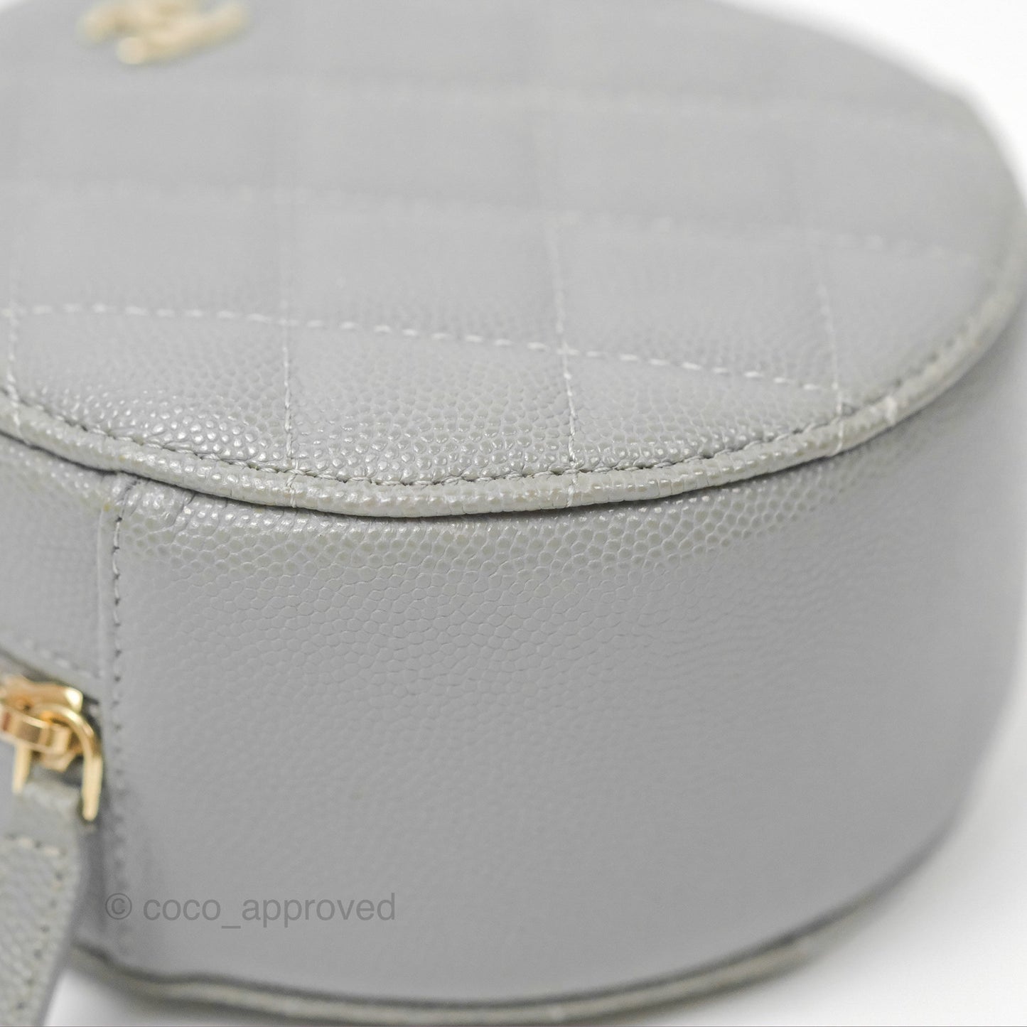 Chanel Classic Quilted Round Clutch With Chain Grey Caviar Gold Hardware