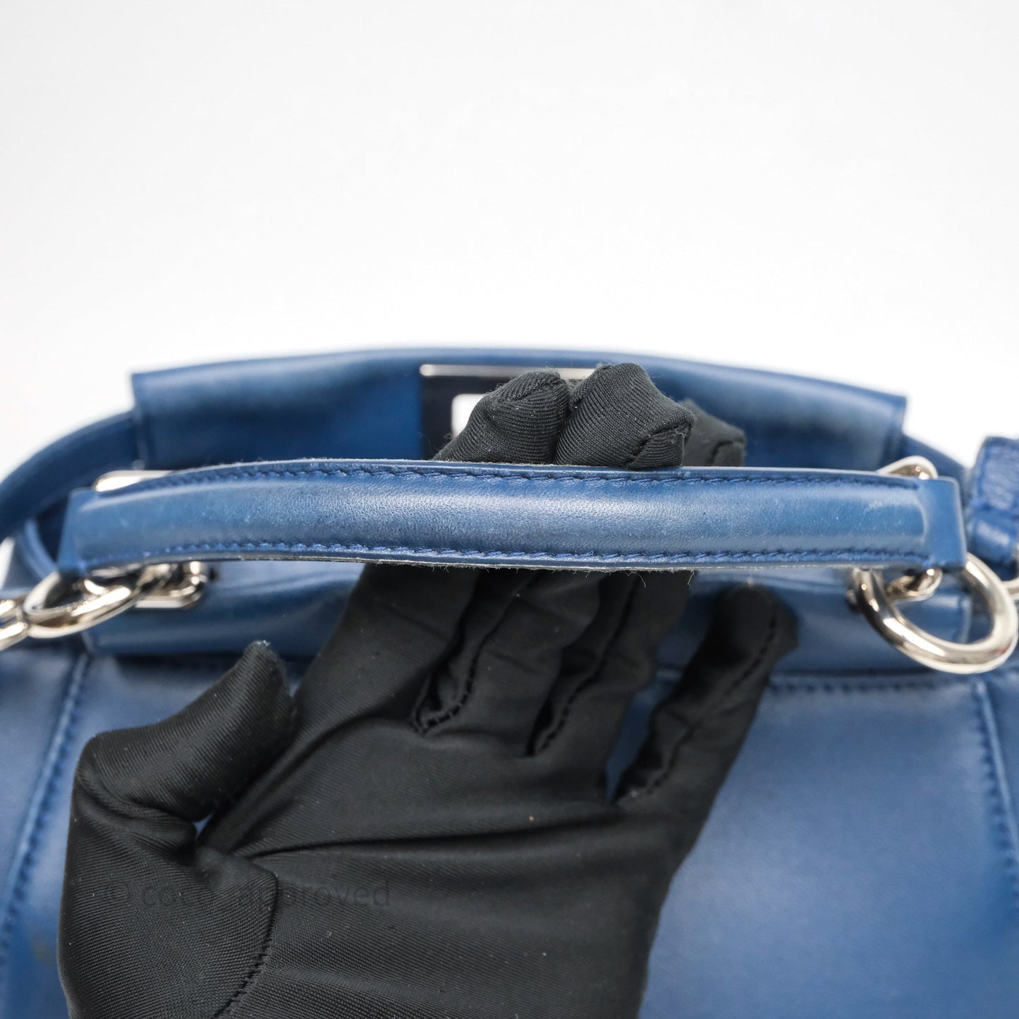 Fendi Nappa Mini Peekaboo Bag Blue Silver Hardware