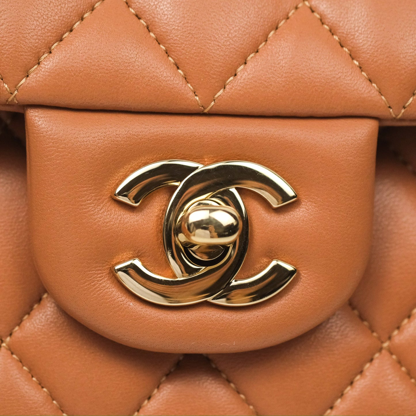 Chanel Small Quilted Classic Flap Dark Caramel Beige Lambskin Gold Hardware