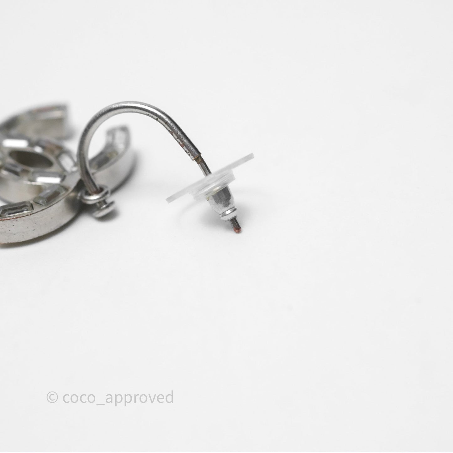 Chanel CC Crystal Drop Earrings Silver Tone 12C